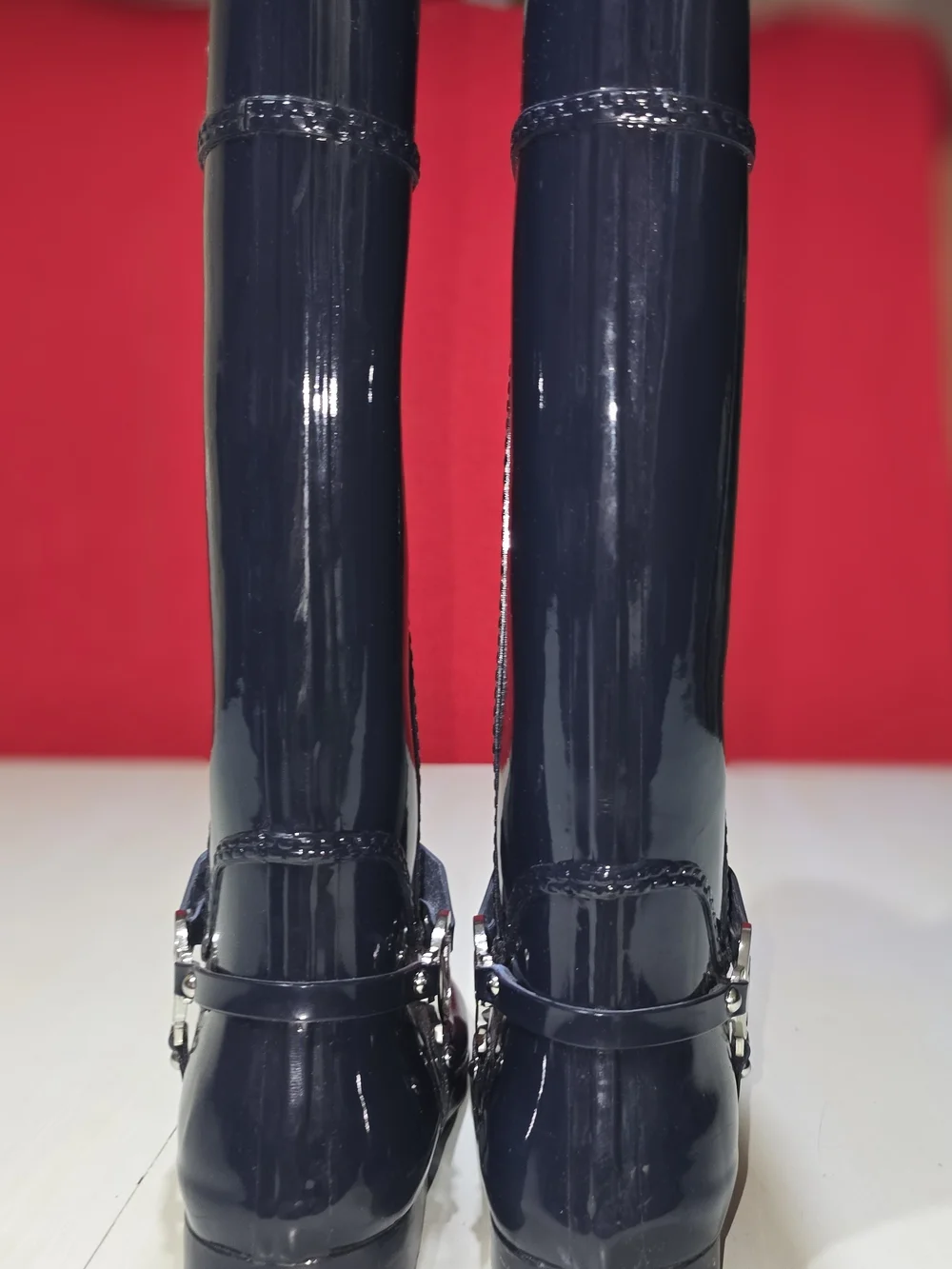Michael Kors Fulton Harness Tall Navy Rain Boots MK Logo Women's Knee High